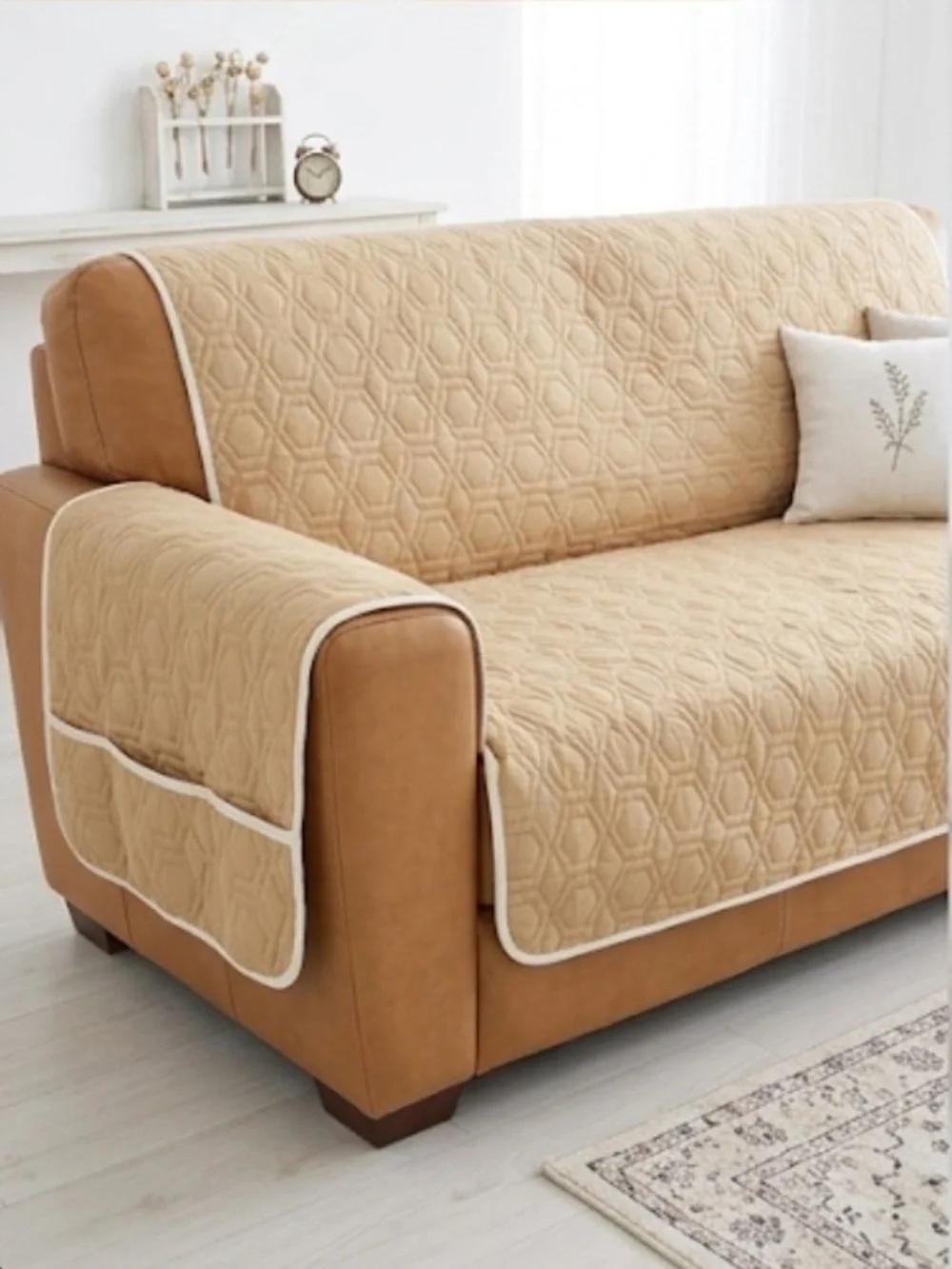 Couch Protector Slipcover Quilted Pet Cover Recliner Cover Sofa Reversible Tan